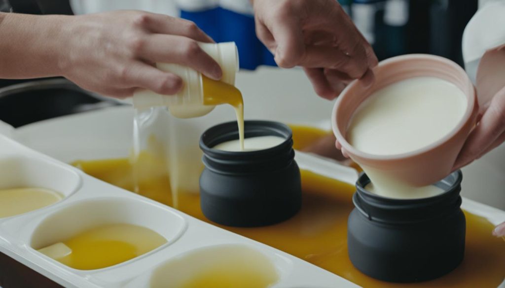 pouring wax mixture into HDPE bottles